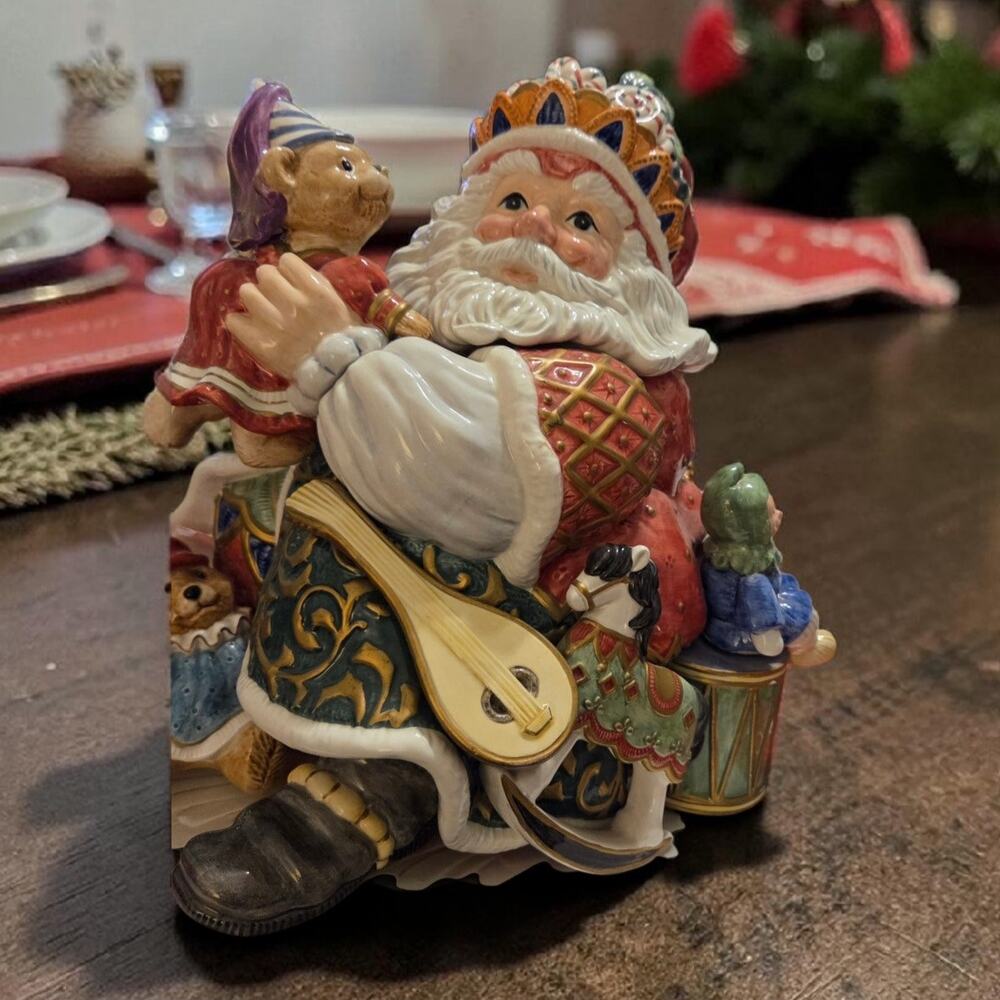 Fitz and Floyd Christmas Court Cookie Jar with Lid Santa Surrounded by Toys